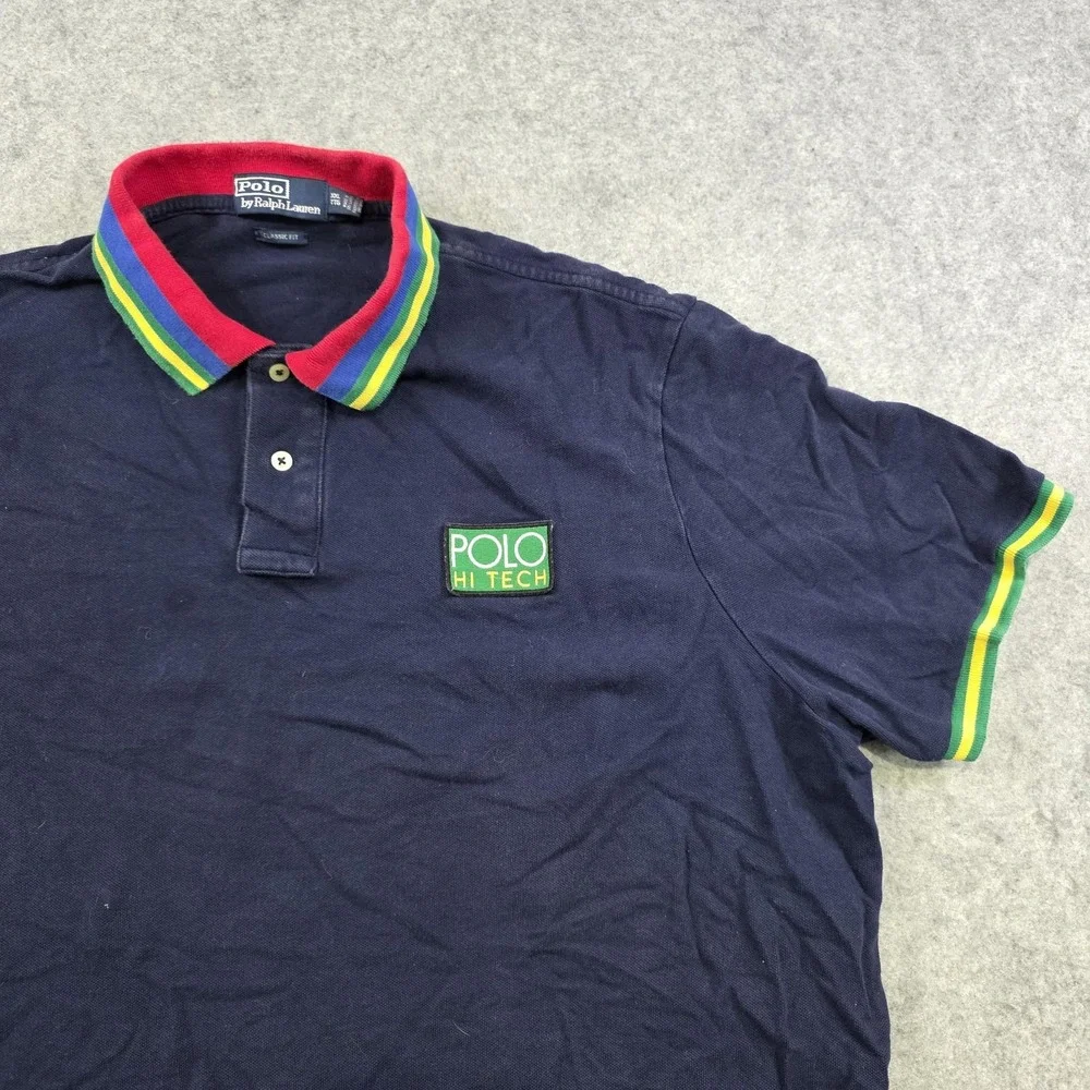 Polo By Ralph Lauren Hi Tech Polo Shirt Mens 2XL Blue Classic Fit Striped Collar